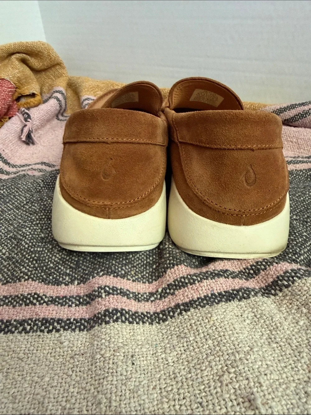 OluKai Men's Suede Slip-On Loafers in Chestnut Brown with White Sole